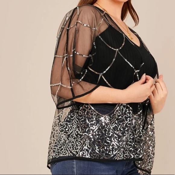 Tops - Sequin mesh kimono plus size